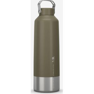 Drinkfles voor wandelen met schroefdop rvs kaki 1,5 l