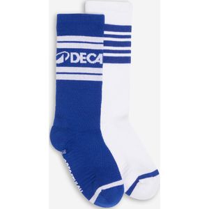 Halfhoge sokken blauw/wit set van 2 paar