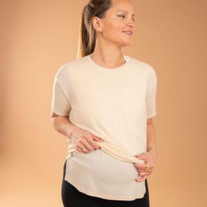 Zwangerschaps- en borstvoedings-t-shirt voor yoga korte mouwen beige