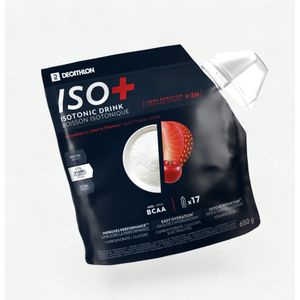 Poeder voor isotone sportdrank iso+ aardbei/kers 650 g