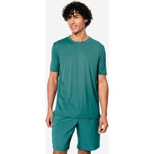 Ademend fitness-t-shirt met ronde hals voor heren blauwgroen