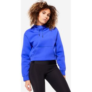 Cropped sweater met capuchon voor cardiofitness blauw