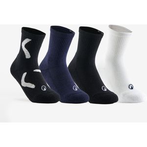 Hoge tennissokken voor kinderen rs 300 wit/marineblauw motief set van 4 paar