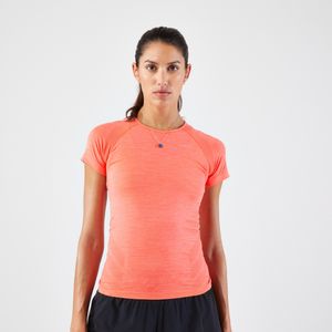 Naadloos hardloop- en trailshirt voor dames run 500 comfort slim fit koraalrood