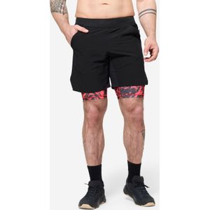Fitness-short 2-in-1 heren ademend met ritszak zwart/rood
