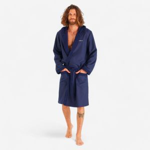Compacte herenbadjas met capuchon microvezel donkerblauw