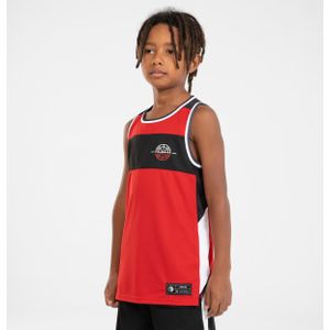 Basketbal shirt kind t500r omkeerbaar zwart/rood