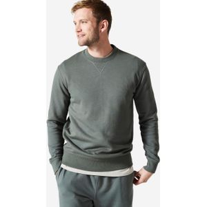 Fitness sweater heren 500 essentials crewneck kakigroen