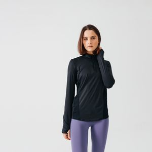 Hardloopshirt voor dames dry+ lange mouwen halve rits zwart