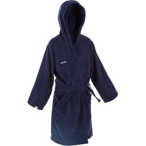 Badjas voor kinderen 500 dik katoen donkerblauw met capuchon en zakken