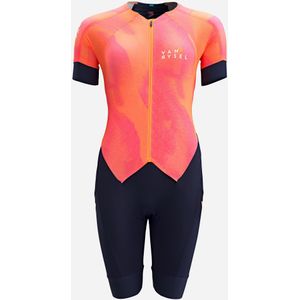 Trisuit voor dames lange afstand marineblauw/oranje