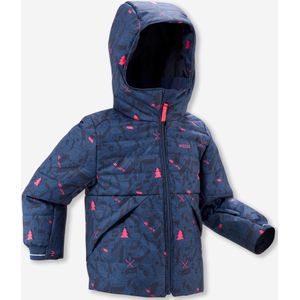Erg warme en waterdichte ski-jas voor kinderen 180 warm marineblauw met motief