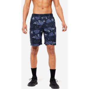 Fitness short stretch 120 heren met ritszakken blauw camouflage