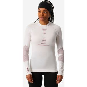 Thermoshirt voor skiën dames bl900 merinowol naadloos beige/roze