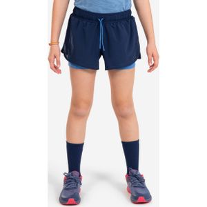 Ademende hardloopshort en korte tight 2-in-1 meisjes dry+ marineblauw en blauw