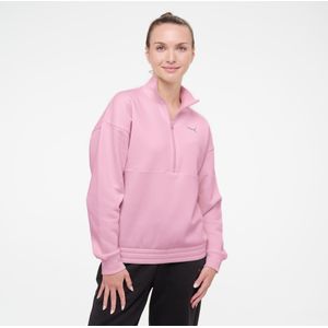 Hoodie dames met 1/4 rits katoen roze
