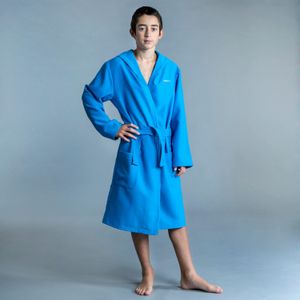 Badjas voor kind lichtblauw met capuchon en zakken microvezel katoen
