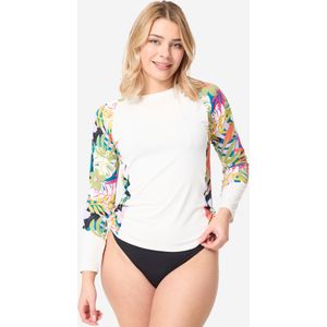 Uv-werende rashguard met lange mouwen dames kanika wit bloemen