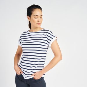 Gestreept t-shirt met korte mouwen voor zeilen dames sailing 100 wit/blauw