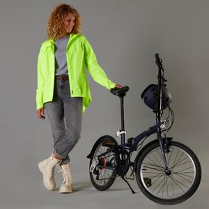 Regenjas voor op de fiets dames 120 pbm zichtbaarheid overdag fluogeel