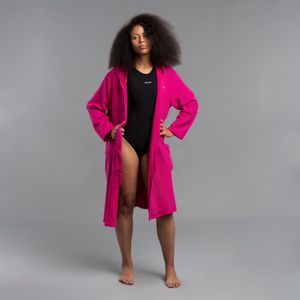 Badjas voor dames roze katoen absorberend met capuchon en zakken