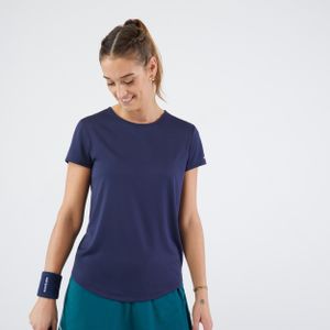 Tennisshirt voor dames dry essential 100 ronde hals marineblauw