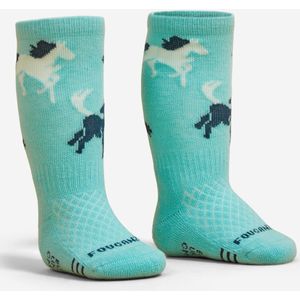 Paardrijsokken voor peuters 500 turquoise en groen met motief