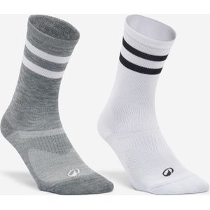 Fitnesssokken uniseks halfhoog 2 paar grijs/wit