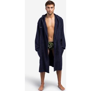 Badjas voor heren dik katoen navy blauw met capuchon en zakken