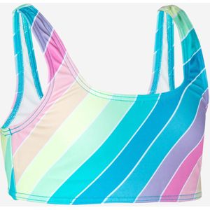 Bikinitop voor meisjes 500 gestructureerde stof lana rainbow stripes turquoise