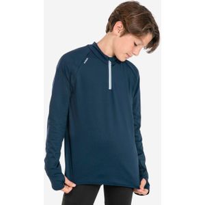 Warm hardloopshirt met lange mouwen voor kinderen warm 100 halve rits marineblauw