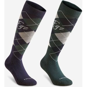 Paardrijsokken voor volwassenen 500 geruit 
2 paar