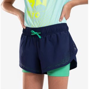 Ademende hardloopshort met binnenbroek voor meisjes dry 900 marineblauw/groen