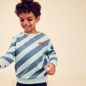 Basic sweater voor kinderen blauw turquoise strepen