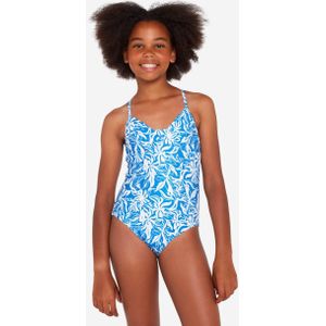 Badpak voor surfen meisjes gekruiste bandjes 500 caly blauw