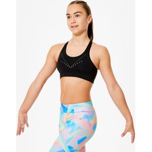 Ademend sporttopje voor turnen meisjes zwart met lovertjes
