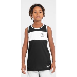 Omkeerbaar mouwloos basketbalshirt voor kinderen t500r zwart/wit