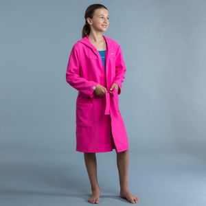 Badjas voor kind roze met capuchon en zakken microvezel katoen