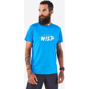 Stevig hardloop- en trailshirt voor heren run 500 blauw met print