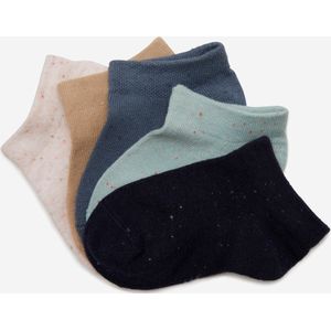 Lage sokken voor kinderen set van 5 basic blauw/beige/groen