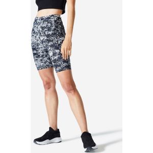 Bikershort voor fitness dames 520 asfaltgrijs print