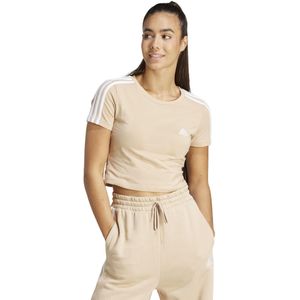 Cropped t-shirt voor fitness en soft training dames slim fit beige