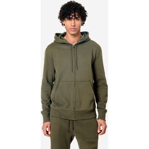 Molton capuchonvest voor fitness heren kakigroen