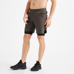 Ademende 2-in-1 fitness short voor heren zak met rits