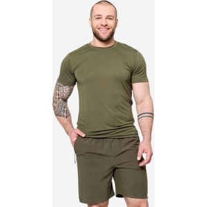 Ademend crosstrainingshirt voor heren aansluitend kakigroen