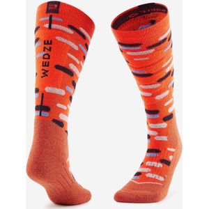 Skisokken snowboardsokken voor kinderen 500 dessin oranje