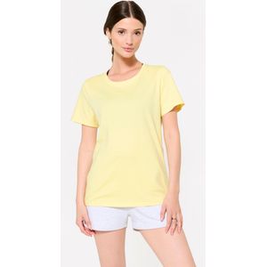 Dames t-shirt met ronde hals katoen pastelgeel