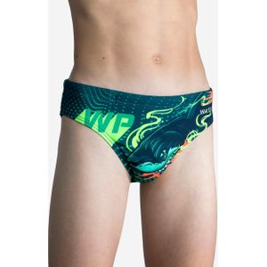 Zwemslip 500 shark jongens waterpolo donkerblauw/turquoise