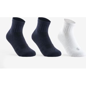 Halfhoge sportsokken rs 500 voor kinderen wit marineblauw set van 3 paar