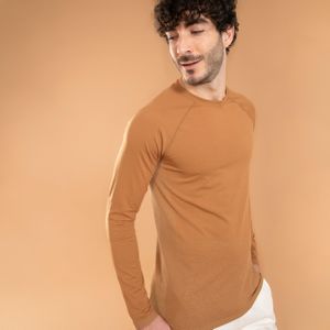 Yogashirt met lange mouwen voor heren naadloos camel